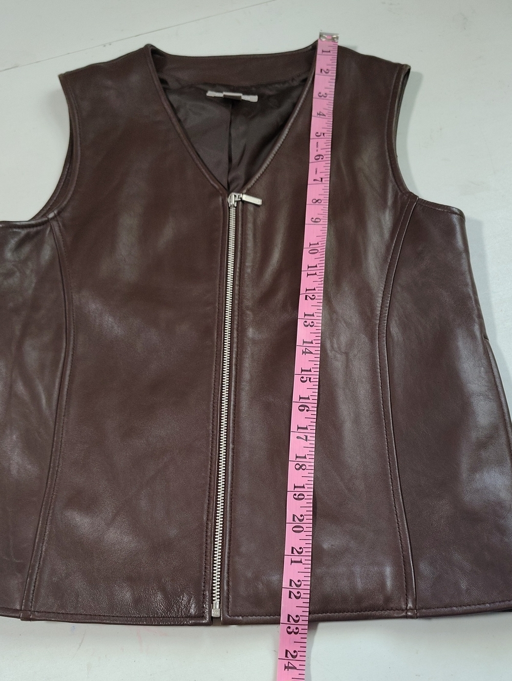 Nordstrom Lambskin Soft Leather Full Zip Vest Jacket Size XS Brown Grunge Biker - Picture 10 of 13